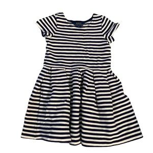 Polo Ralph Lauren Dark Navy Blue White Striped Fit Flare Dress Girl's 5